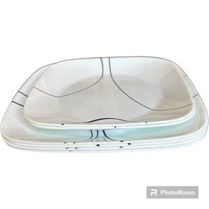 Corelle Porcelain Square SIMPLE LINES  Dinner & Lunch Plates
